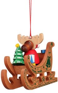 10-0653 Christian Ulbricht Ornaments - Moose in a sled