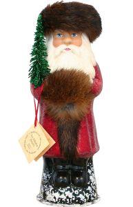1631 Ino Schaller Russian Santa Red Beaded Coat Brown Fur Cap