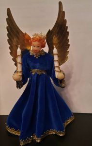 August Pese, German Handmade Angel w/Wax Face & Hands Navy Dress