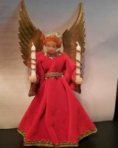August Pese, German Handmade Angel Face and Hands Red Dress