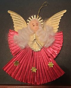  Nuremberg Foil Angel Ornament Red with Wax Head