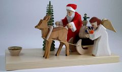 Bettina Franke Holzkunst Santa with Deer and Angel Candle Holder