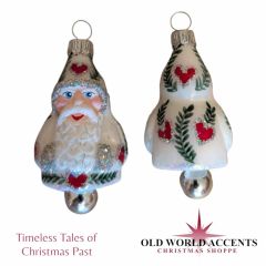 Timeless Tales German Glass Santa Bell Mini White Ornament w/Clangor
