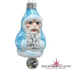 Timeless Tales German Glass Blue Santa Bell Ornament 