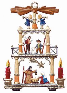 CO84 Wilhelm Schweizer Painted German Nativity Pyramid Pewter Ornament
