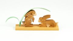 10-16 Emil Helbig German Carved Wooden Rabbits under leaf