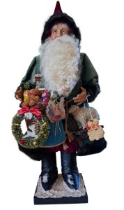 Elaine Roesle St. Nicholas Collection Green Coat Santa with Toy Basket