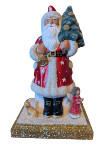 Ino Schaller Santa Red with Molded Tree on Wooden Base