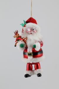 MGD 005 De Carlini Santa Claus with Little Reindeer Ornament
