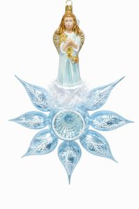 Timeless Tales German Glass Angel Blue Star Free Blown Ornament 